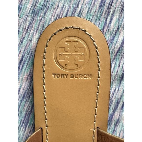 Tory Burch Louisa Metallic Gold Brown Leather Thong Sandals Slides Size 9 - Picture 2 of 7